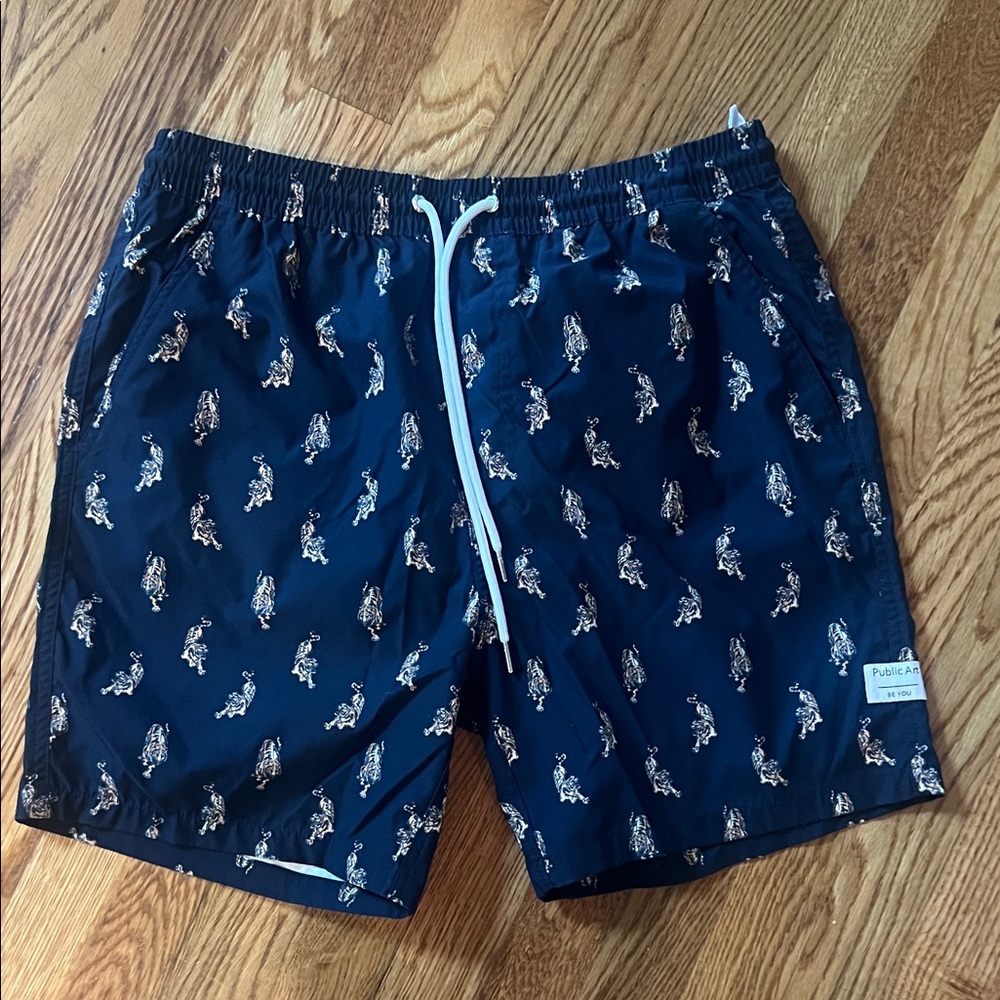 Public Art Navy Tiger Patterned Swim Trunks